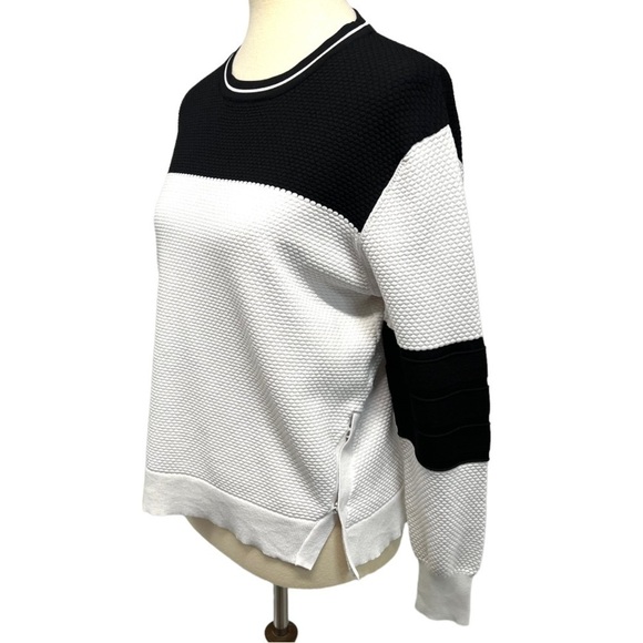 Jonathan Simkhai Black & White Side Snap Colorblock Textured Sweatshirt Medium - Picture 9 of 12